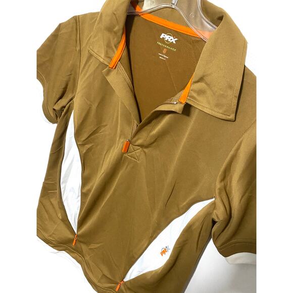 PRX Performance Womens Small Polo Shirt Tan White Orange Back Pocket Polyester - Picture 4 of 8
